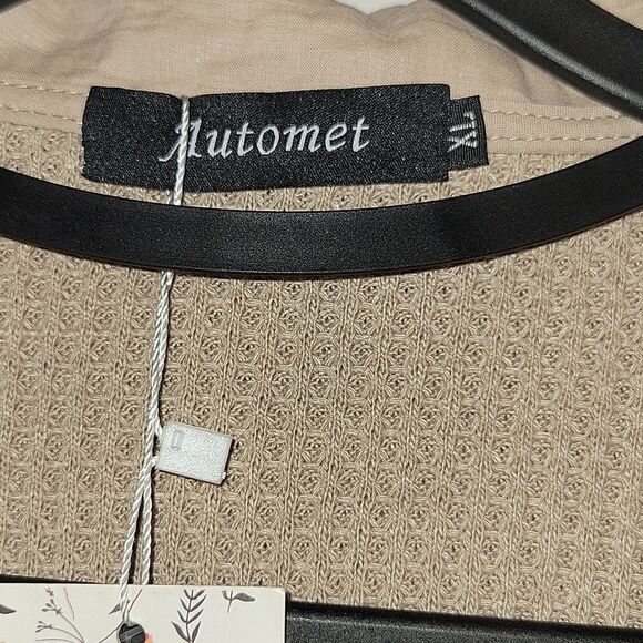 AUTOMET Womens Shacket Jacket Waffle Knit Oversized Button Down Shirt Tan Xl NWT - Picture 4 of 7